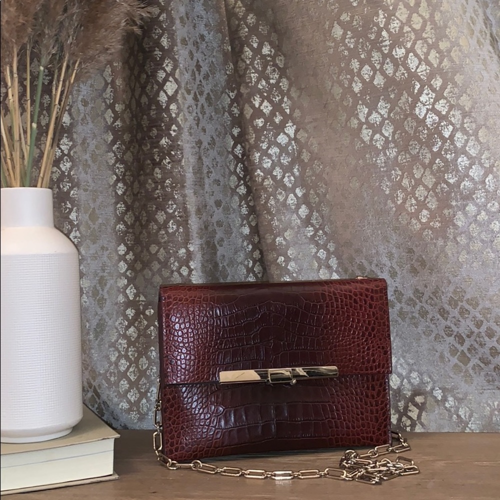 Brown Embossed Croc shoulder bag